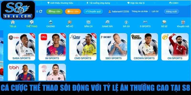 Cá cược thể thao sôi động với tỷ lệ ăn thưởng cao tại S8