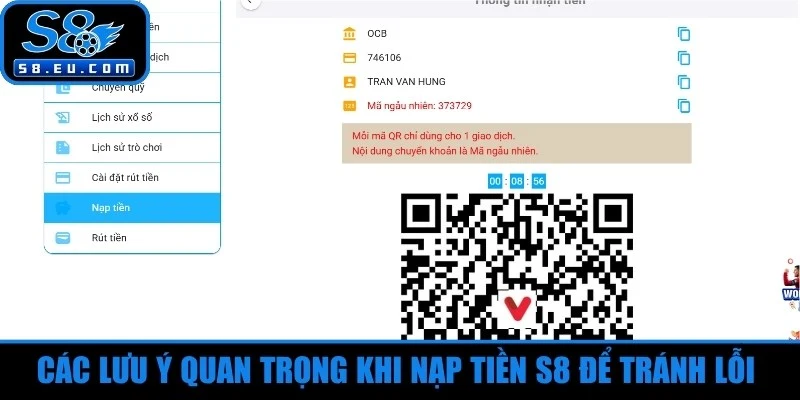 Các lưu ý quan trọng khi nạp tiền S8 để tránh lỗi phát sinh